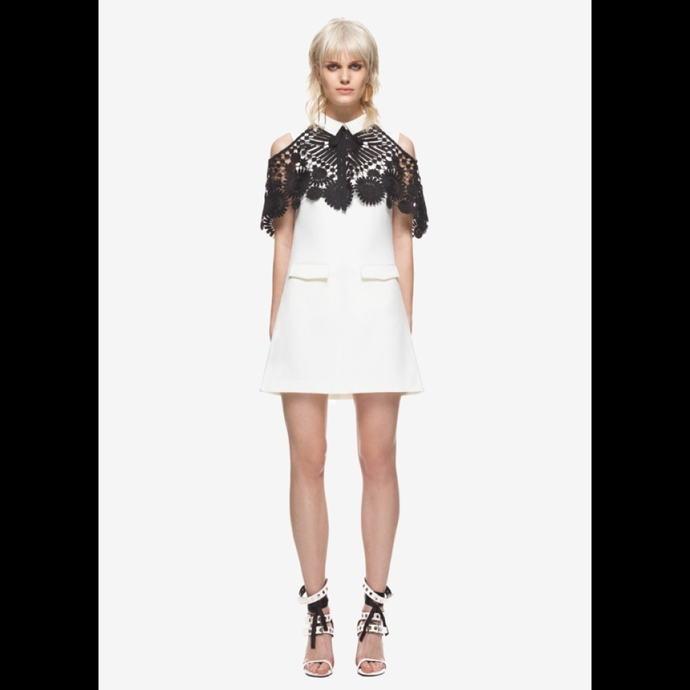 self-protrait lace collar white mini dress UK8US4